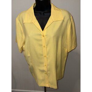 Sag Harbor Womens Size M Medium Button Down Blouse Short  Sleeve V-neck Collared